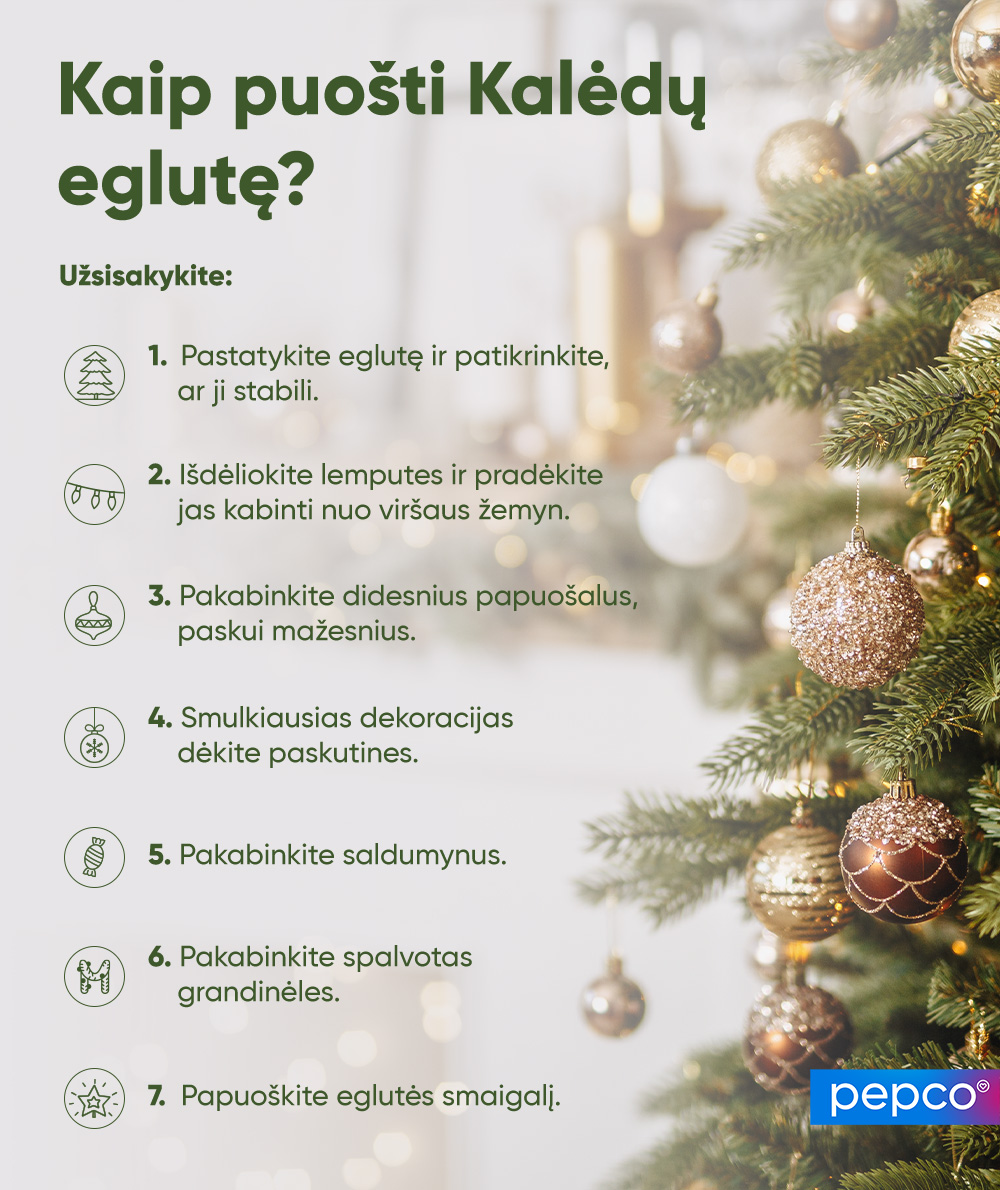 PEPCO infografikas Kokia tvarka puošti Kalėdų eglutę