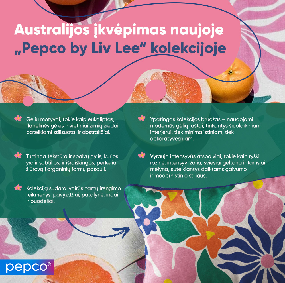„Pepco“ infografika aprašant naują, bendradarbiaujant su Liv Lee sukurtą kolekciją