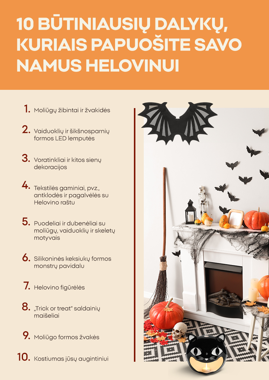 0 būtiniausių dalykų, kuriais papuošite savo namus Helovinui 