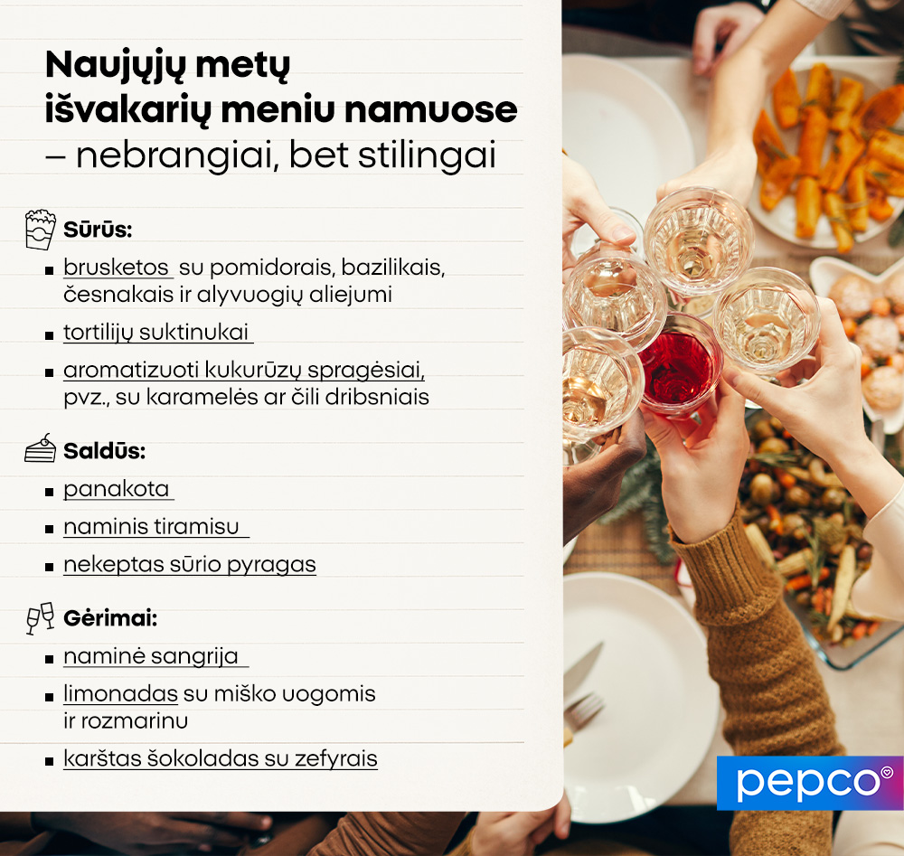 Naujųjų metų išvakarių meniu namuose – nebrangiai, bet stilingai