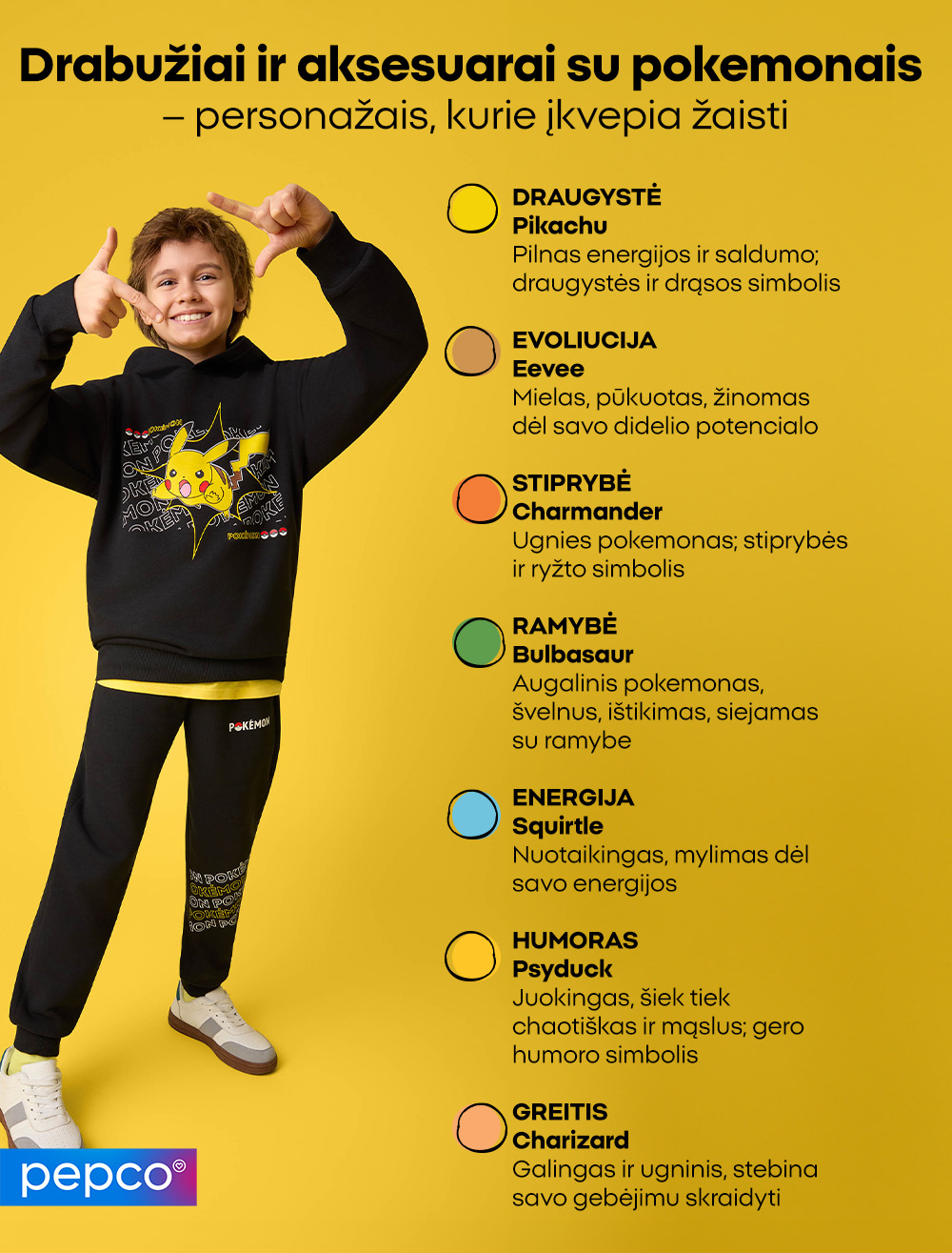 Drabužiai ir aksesuarai su pokemonais – personažais, kurie įkvepia žaisti 